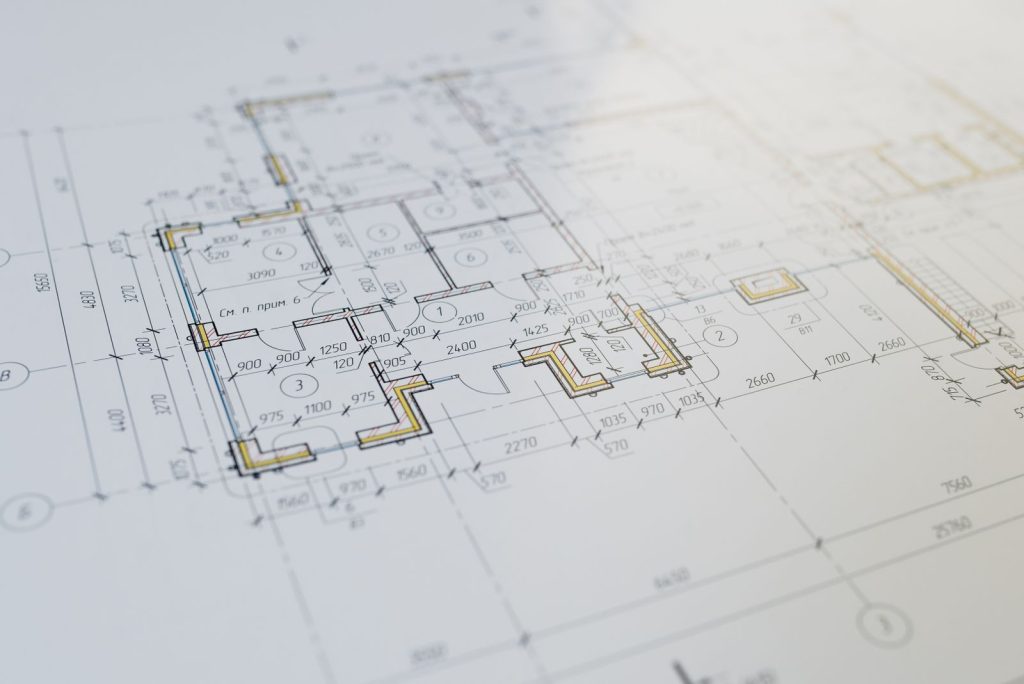 Mimari ve mekanik proje planı yakın çekim