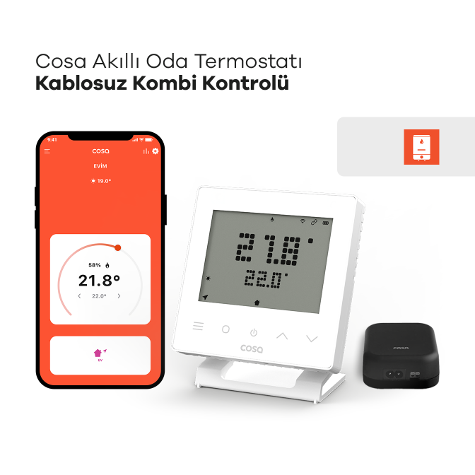 Cosa Akıllı Oda Termostatı — Kablosuz Kombi Kontrolü